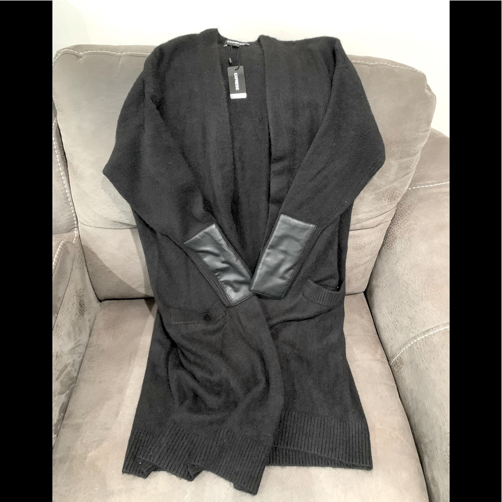 Express Long Duster Sweater w/Faux Leather Cuffs